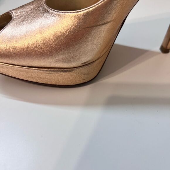 DIOR Vintage Bronze Pink leather peep toe platform pumps High Heels size 6 - Picture 8 of 14
